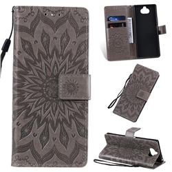 Embossing Sunflower Leather Wallet Case for Sony Xperia 20 - Gray