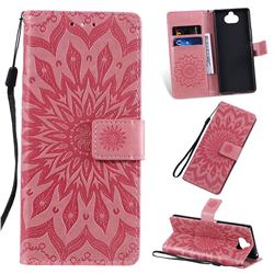 Embossing Sunflower Leather Wallet Case for Sony Xperia 20 - Pink