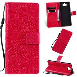 Embossing Sunflower Leather Wallet Case for Sony Xperia 20 - Red