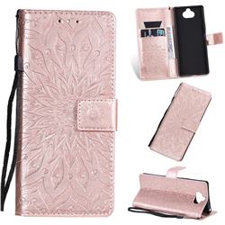 Embossing Sunflower Leather Wallet Case for Sony Xperia 20 - Rose Gold