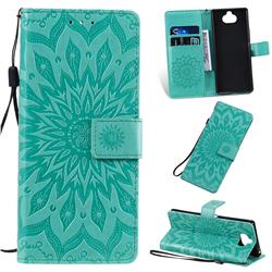 Embossing Sunflower Leather Wallet Case for Sony Xperia 20 - Green