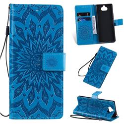 Embossing Sunflower Leather Wallet Case for Sony Xperia 20 - Blue