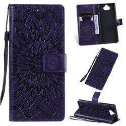Embossing Sunflower Leather Wallet Case for Sony Xperia 20 - Purple