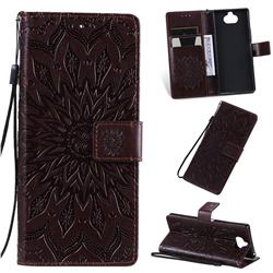 Embossing Sunflower Leather Wallet Case for Sony Xperia 20 - Brown