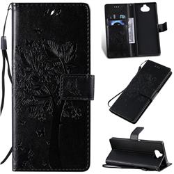 Embossing Butterfly Tree Leather Wallet Case for Sony Xperia 20 - Black