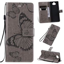 Embossing 3D Butterfly Leather Wallet Case for Sony Xperia 20 - Gray