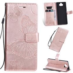 Embossing 3D Butterfly Leather Wallet Case for Sony Xperia 20 - Rose Gold