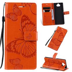 Embossing 3D Butterfly Leather Wallet Case for Sony Xperia 20 - Orange