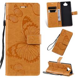 Embossing 3D Butterfly Leather Wallet Case for Sony Xperia 20 - Yellow