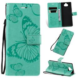 Embossing 3D Butterfly Leather Wallet Case for Sony Xperia 20 - Green