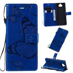 Embossing 3D Butterfly Leather Wallet Case for Sony Xperia 20 - Blue