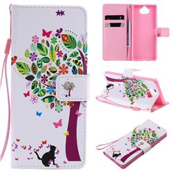Cat and Tree PU Leather Wallet Case for Sony Xperia 20