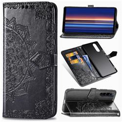 Embossing Imprint Mandala Flower Leather Wallet Case for Sony Xperia 5 - Black