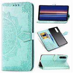 Embossing Imprint Mandala Flower Leather Wallet Case for Sony Xperia 5 - Green