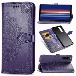 Embossing Imprint Mandala Flower Leather Wallet Case for Sony Xperia 5 - Purple