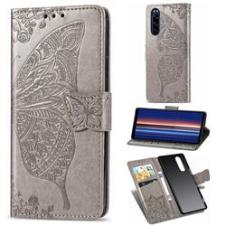 Embossing Mandala Flower Butterfly Leather Wallet Case for Sony Xperia 5 - Gray