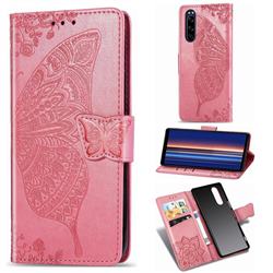 Embossing Mandala Flower Butterfly Leather Wallet Case for Sony Xperia 5 - Pink