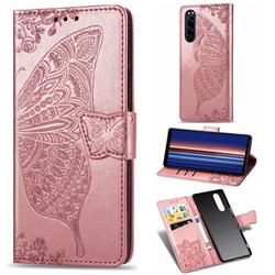 Embossing Mandala Flower Butterfly Leather Wallet Case for Sony Xperia 5 - Rose Gold