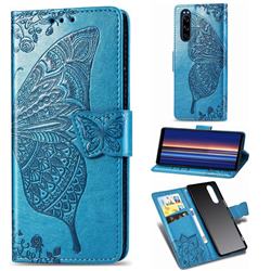 Embossing Mandala Flower Butterfly Leather Wallet Case for Sony Xperia 5 - Blue