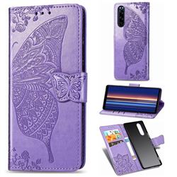 Embossing Mandala Flower Butterfly Leather Wallet Case for Sony Xperia 5 - Light Purple