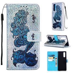 Mermaid Seahorse Sequins Painted Leather Wallet Case for Sony Xperia 5