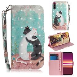 Black and White Cat 3D Painted Leather Wallet Phone Case for Sony Xperia 5