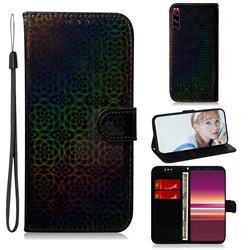 Laser Circle Shining Leather Wallet Phone Case for Sony Xperia 5 - Black