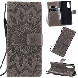 Embossing Sunflower Leather Wallet Case for Sony Xperia 5 - Gray