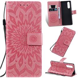 Embossing Sunflower Leather Wallet Case for Sony Xperia 5 - Pink