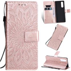 Embossing Sunflower Leather Wallet Case for Sony Xperia 5 - Rose Gold