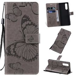 Embossing 3D Butterfly Leather Wallet Case for Sony Xperia 5 - Gray