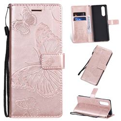 Embossing 3D Butterfly Leather Wallet Case for Sony Xperia 5 - Rose Gold