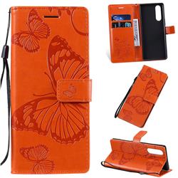 Embossing 3D Butterfly Leather Wallet Case for Sony Xperia 5 - Orange