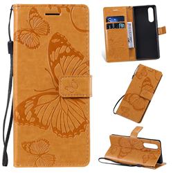 Embossing 3D Butterfly Leather Wallet Case for Sony Xperia 5 - Yellow