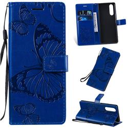 Embossing 3D Butterfly Leather Wallet Case for Sony Xperia 5 - Blue