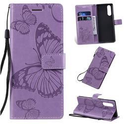 Embossing 3D Butterfly Leather Wallet Case for Sony Xperia 5 - Purple