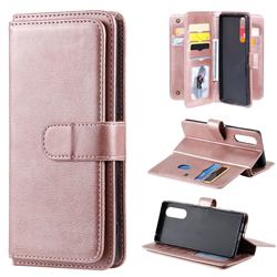 Multi-function Ten Card Slots and Photo Frame PU Leather Wallet Phone Case Cover for Sony Xperia 5 - Rose Gold