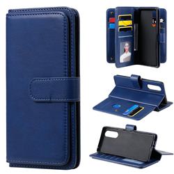 Multi-function Ten Card Slots and Photo Frame PU Leather Wallet Phone Case Cover for Sony Xperia 5 - Dark Blue