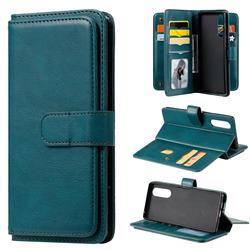 Multi-function Ten Card Slots and Photo Frame PU Leather Wallet Phone Case Cover for Sony Xperia 5 - Dark Green
