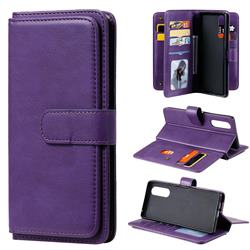Multi-function Ten Card Slots and Photo Frame PU Leather Wallet Phone Case Cover for Sony Xperia 5 - Violet