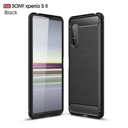 Luxury Carbon Fiber Brushed Wire Drawing Silicone TPU Back Cover for Sony Xperia 5 II - Black