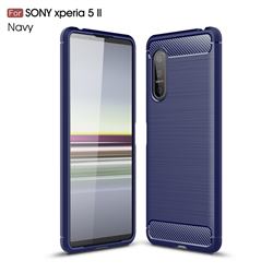 Luxury Carbon Fiber Brushed Wire Drawing Silicone TPU Back Cover for Sony Xperia 5 II - Navy