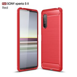 Luxury Carbon Fiber Brushed Wire Drawing Silicone TPU Back Cover for Sony Xperia 5 II - Red