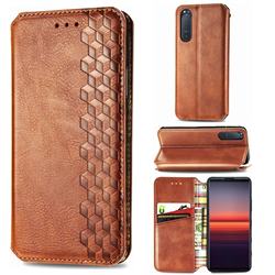 Ultra Slim Fashion Business Card Magnetic Automatic Suction Leather Flip Cover for Sony Xperia 5 II - Brown
