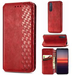 Ultra Slim Fashion Business Card Magnetic Automatic Suction Leather Flip Cover for Sony Xperia 5 II - Red