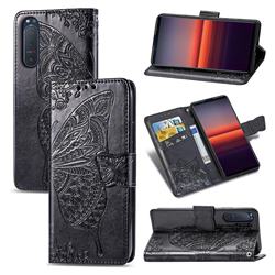 Embossing Mandala Flower Butterfly Leather Wallet Case for Sony Xperia 5 II - Black