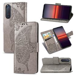 Embossing Mandala Flower Butterfly Leather Wallet Case for Sony Xperia 5 II - Gray