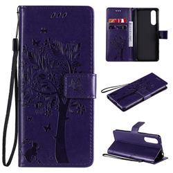 Embossing Butterfly Tree Leather Wallet Case for Sony Xperia 5 II - Purple