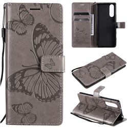 Embossing 3D Butterfly Leather Wallet Case for Sony Xperia 5 II - Gray