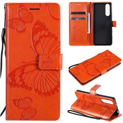 Embossing 3D Butterfly Leather Wallet Case for Sony Xperia 5 II - Orange